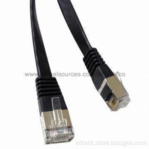 Flat Cat5e Patch Cable, Molded FTP, Black, 4-pair 32AWG, 0.24-inch Width, UL-marked